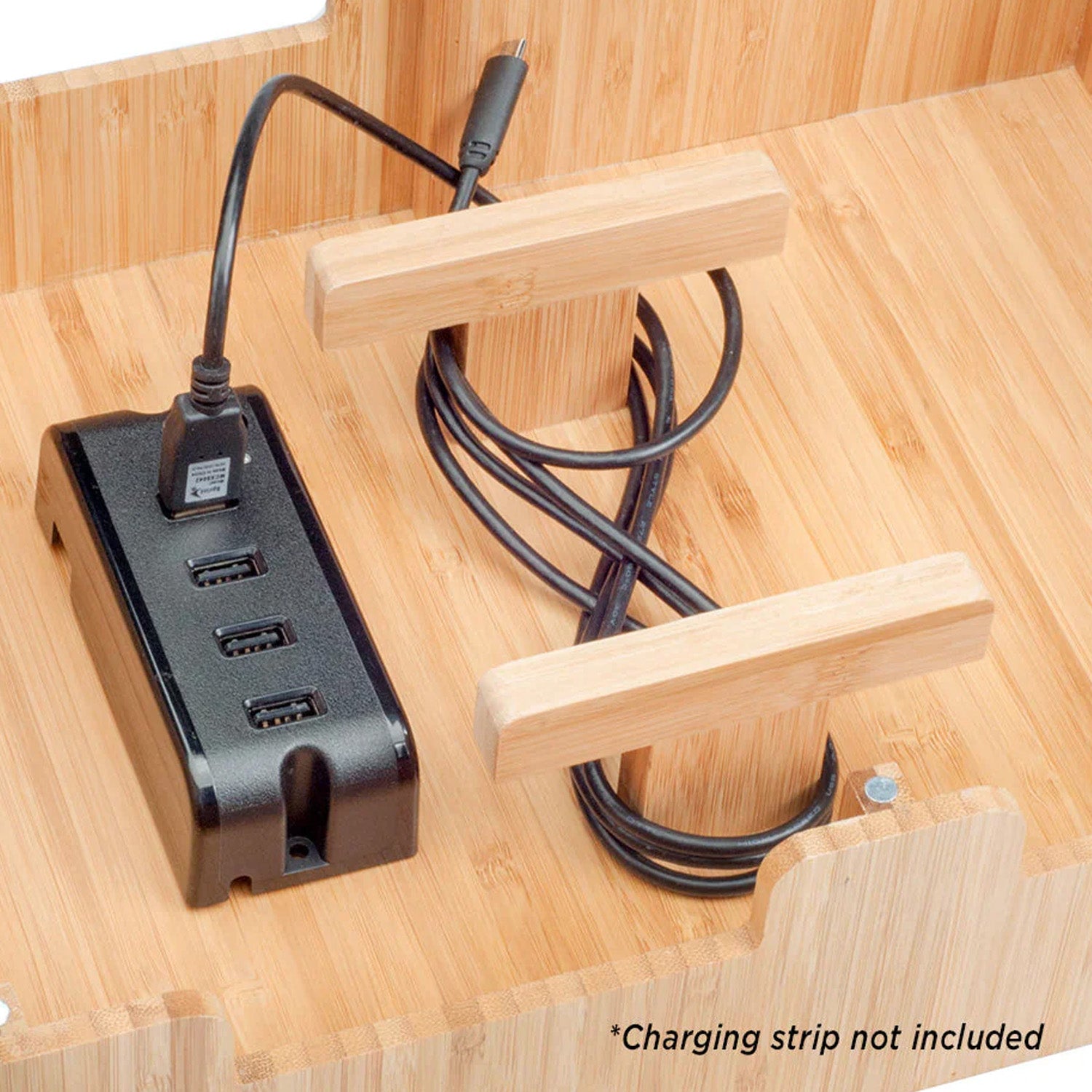 MobileVision 12 Slot Bamboo Charging Station Organizer w/ 2 iWatch Adapter Stands